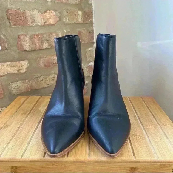 Sole Society Black Leather Cowboy Booties - Size 11M / 43 - Lolanna Pointed Toe - Picture 3 of 12